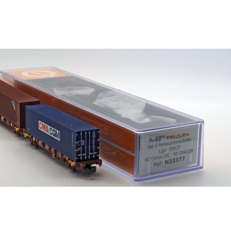 N33377-Set 2 wagons porte-conteneurs 40'CMA/CGM et Cronos N33377 MF-Train échelle N-ModTrain