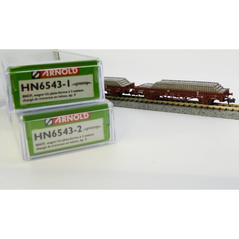 HN6543-Wagons de marchandises wagons plats avec traverses béton SNCF Ep.V 2 pièces Arnold - HN6543-ModTrain